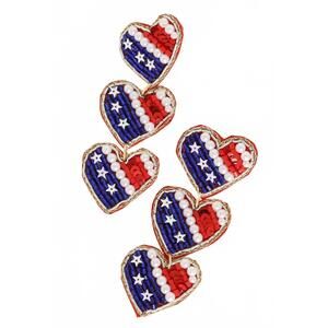 NEW SOPHIA COLLECTION women's patriotic heart shaped beaded earrings in usa flag